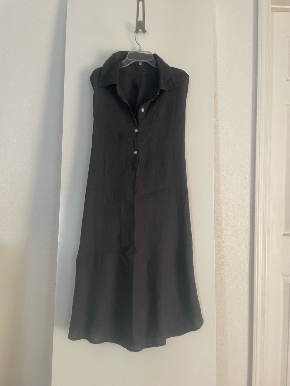 Italian LINEN Sleeveless Shirt Dress Steel Grey Button Down NWOT